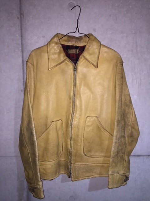 40s W.B.PLACE & Co. Deer Skin Leather Jacket ヴィンテージ レザー ジャケット デコ扇タロン ベル型　ハトメ パチポケ 30s 大戦 レア
