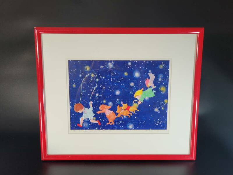 【旧家買取品】版画 額入　TAKATSVKA作　星の森で待つ（i ll wait at the star forest!) 15/100