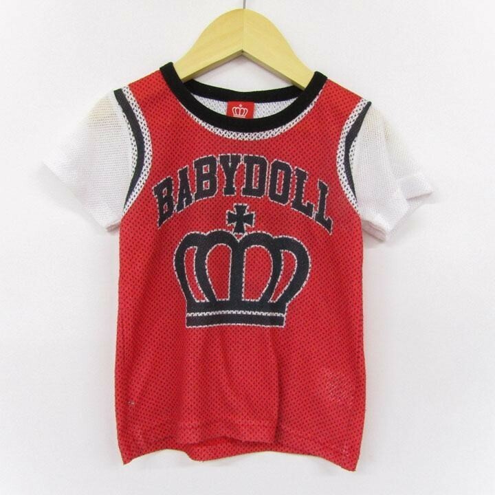 ベビードール タンクトップ メッシュバスケ 重ね着 半袖Tシャツ 男の子用 100サイズ 赤白黒 キッズ 子供服 BABYDOLL