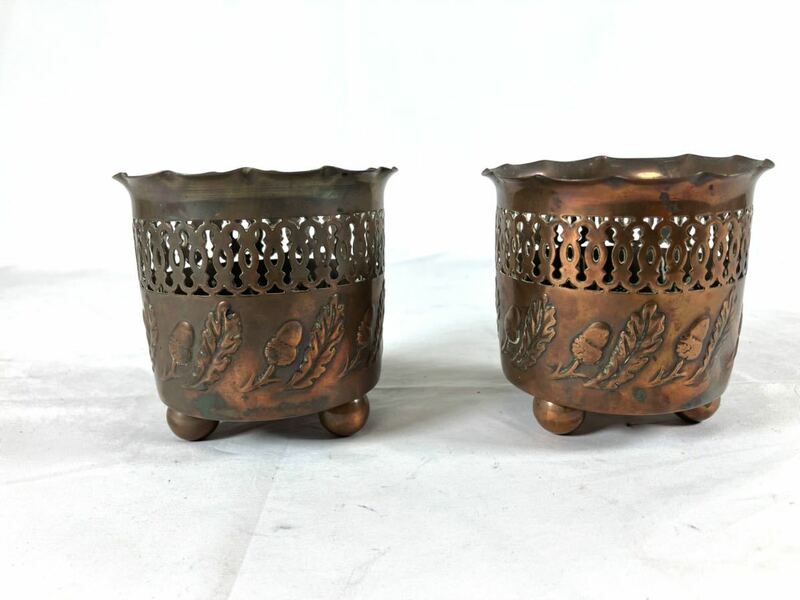JS &S アンティーク　ヴィンテージ　コップ2個セット　solid copper 1900-1910年代？/イギリス/made in INGLAND/コレクション/銅/ 010-0042