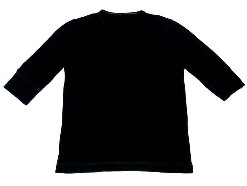 美品　無地　無印良品　良品計画　ＭＵＪＩ　7分丈丸首Tシャツ　黒色×白ステッチ　サイズM