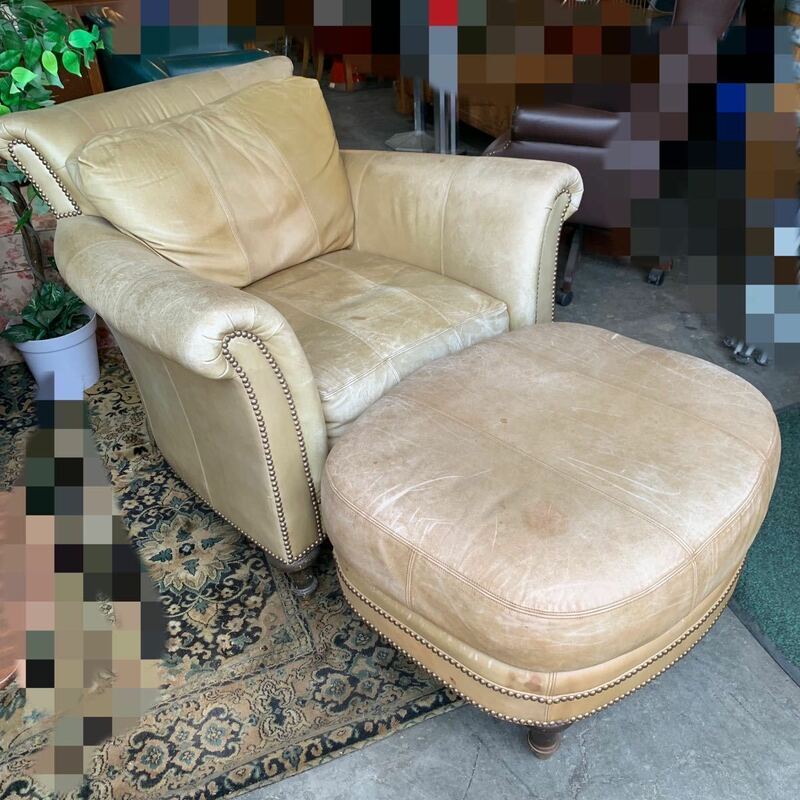 【22102501HT】u.s.vintage/ferguson copeland leather sofa/Single sofa/シングルソファー/オットマン付/1人掛けソファ/レザー/現状渡し