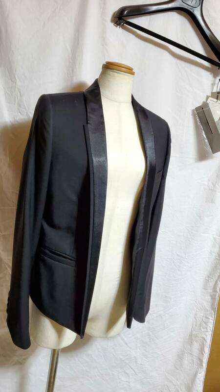 国内正規 Dior Hommeディオールオム スモーキングチューブジャケット黒 40 スーツ メンズ ナローラペル スペンサーショールブラック 付属有