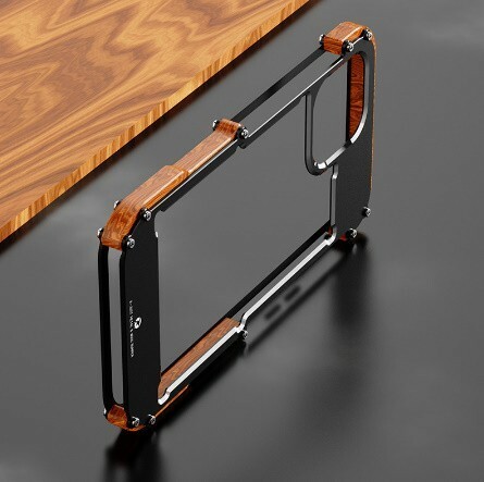a689 アルミ合金バンパーと木製パーツを組み合わせたバンパーケース iPhone 11 Pro用