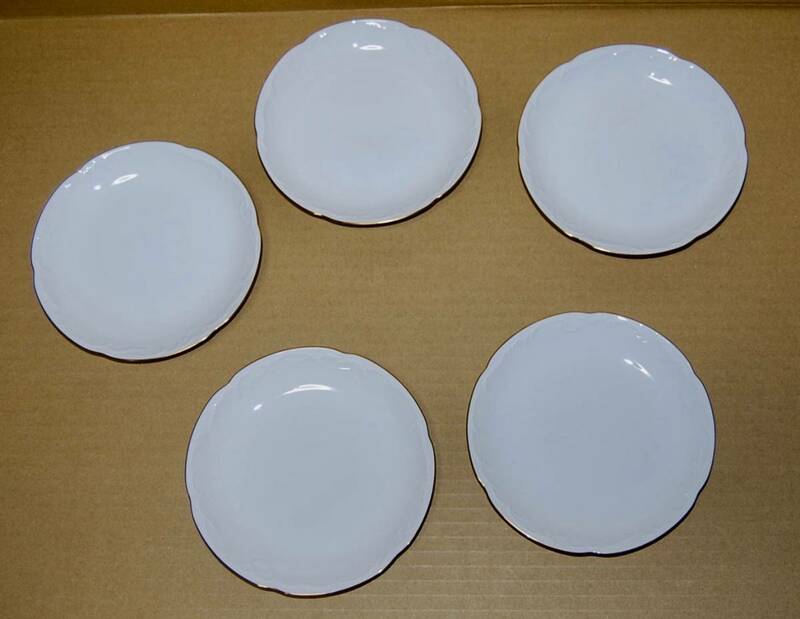 ● 大倉陶園 取り皿5枚 ゴールドライン 白磁に金縁 未使用家庭保管品