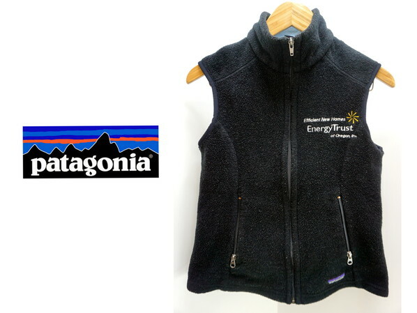 パタゴニア ★ patagonia レディース シンチラ フリース ジップアップ ベスト ブラック Sサイズ 希少♪ 企業ロゴ刺繍 アウトドア 登山●CB