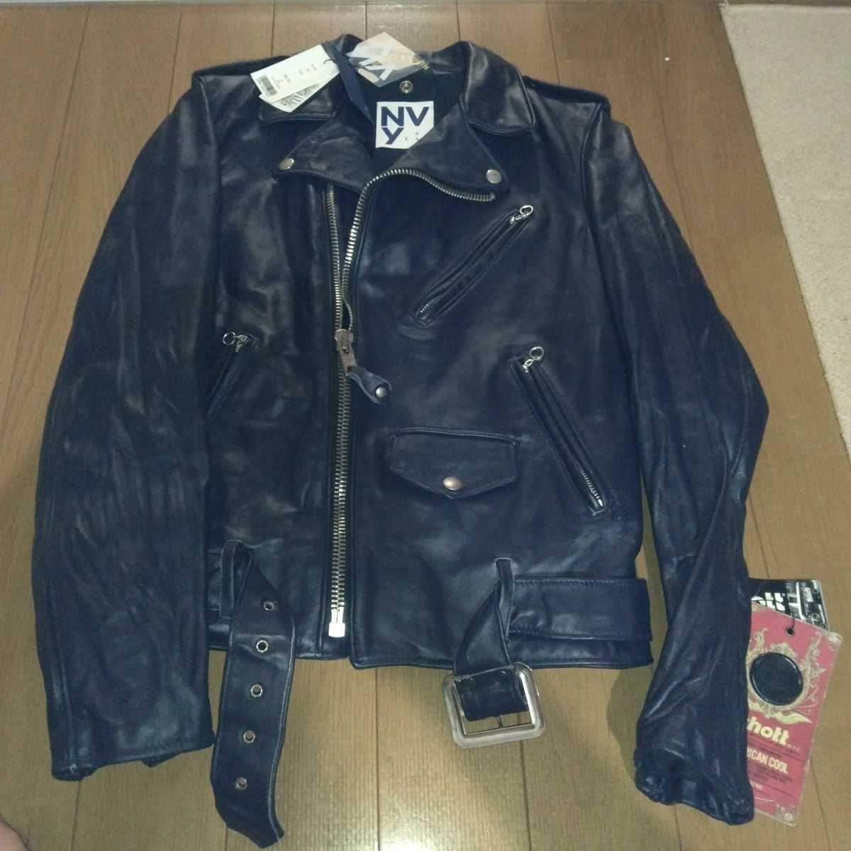 新品　レア　貴重　☆　SCHOTT　&　NVY by FAT 　&　BEAUTY&YOUTH　ダブルライダース　613 size36 紺　☆ユナイテッドアローズ　タグ付き