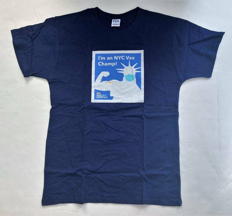 【レア】非売品　ニューヨーク限定　NYC VAX CHAMP 半袖Tシャツ　紺　自由の女神　ノベルティ　企業物　NY