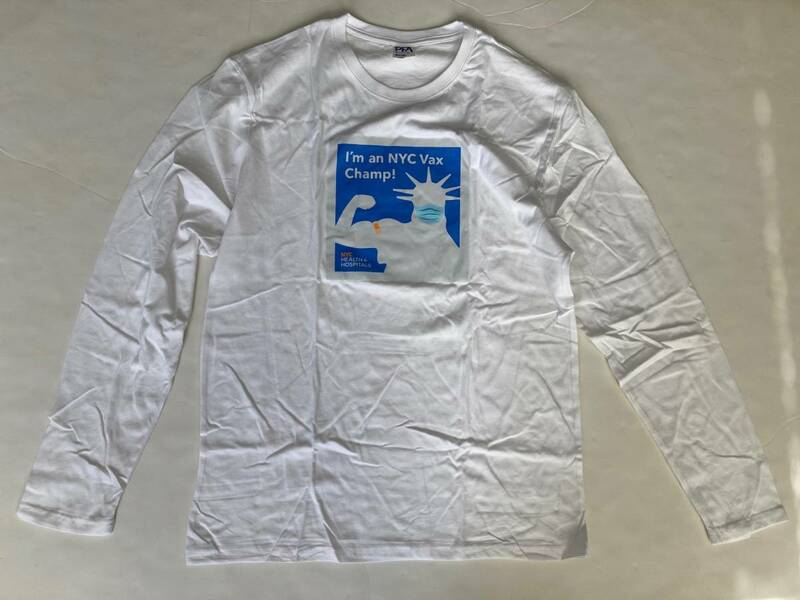 【レア】非売品　ニューヨーク限定　NYC VAX CHAMP 長袖Tシャツ　ロンT　白　自由の女神　ノベルティ　企業物　NY