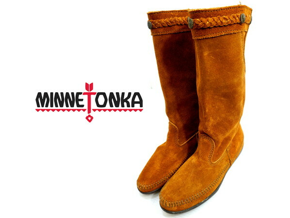 ●ミネトンカ MINNETONKA ブラウン スエード ロングブーツ 24cm相当 6インチ かわいい ネイティブ 梨花