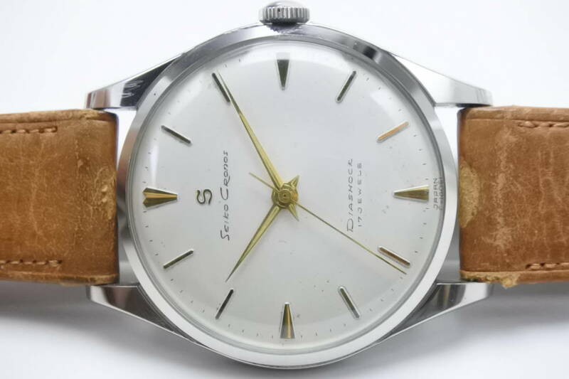 時司神「クロノス」☆１９５０年代 SEIKO CRONOS Sマーク 17石 手巻き紳士腕時計 　純正SEIKOベルト 美品