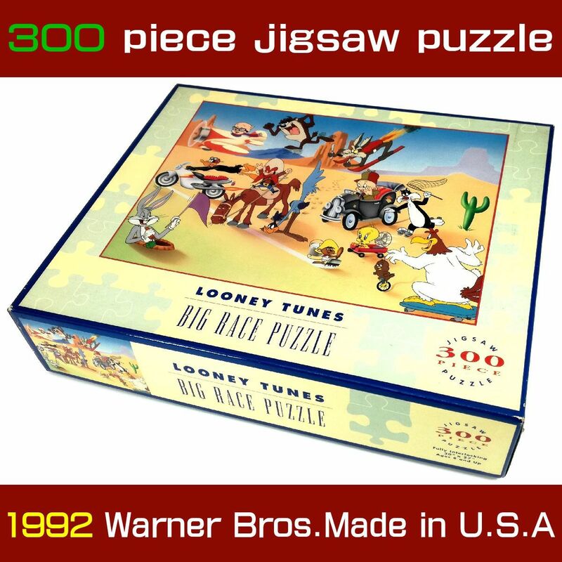 レア 1992製 BIG RACE PUZZLE Looney Tunes ルーニーテューンズ Warner Bros ワーナー ヴィンテージ 300ピース パズル 額入り すぐ飾れます