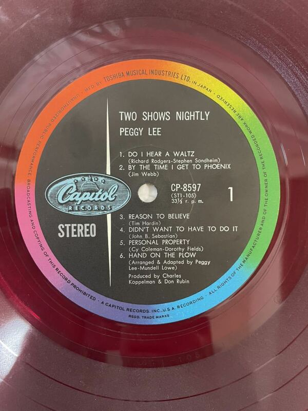 ★Z496★LP レコード Peggy Lee ペギーリー Two Shows Nightly ジャケット無し 赤盤