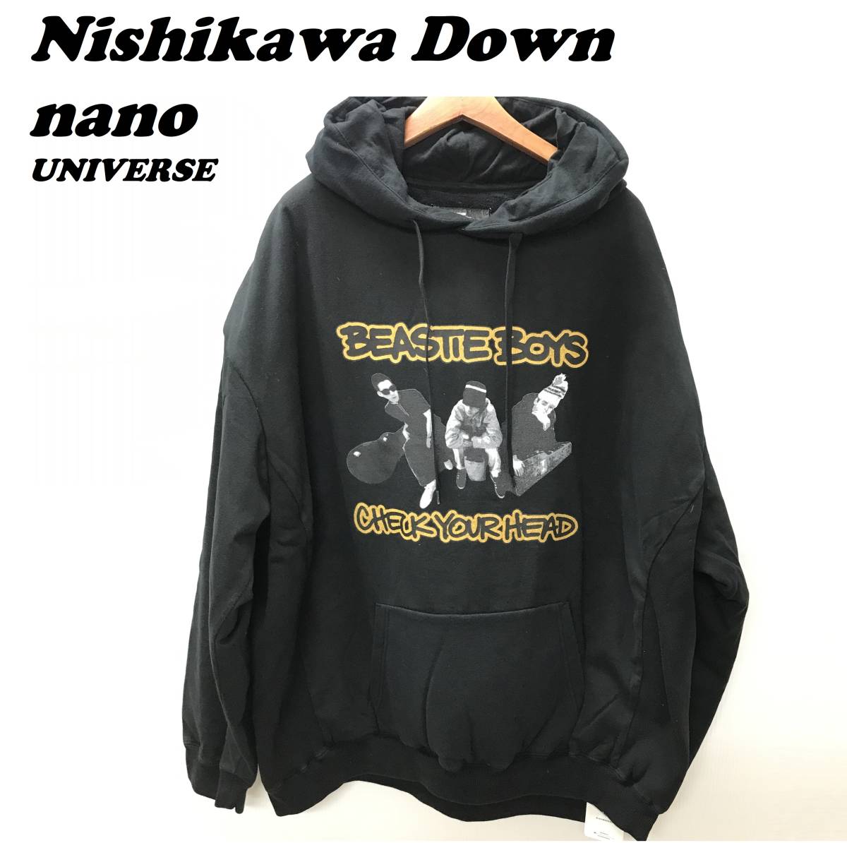 /M/ 西川ダウン ブラック コラボスウェットパーカー ビッグシルエット アウター ナノユニバース nanouniverse NISHIkAWA 黒 野口強