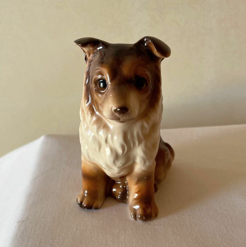 昭和 瀬戸ノベルティ 犬 コリー 磁器 フィギュリン 里帰り Vintage Seto Novelty Collie porcelain figurine