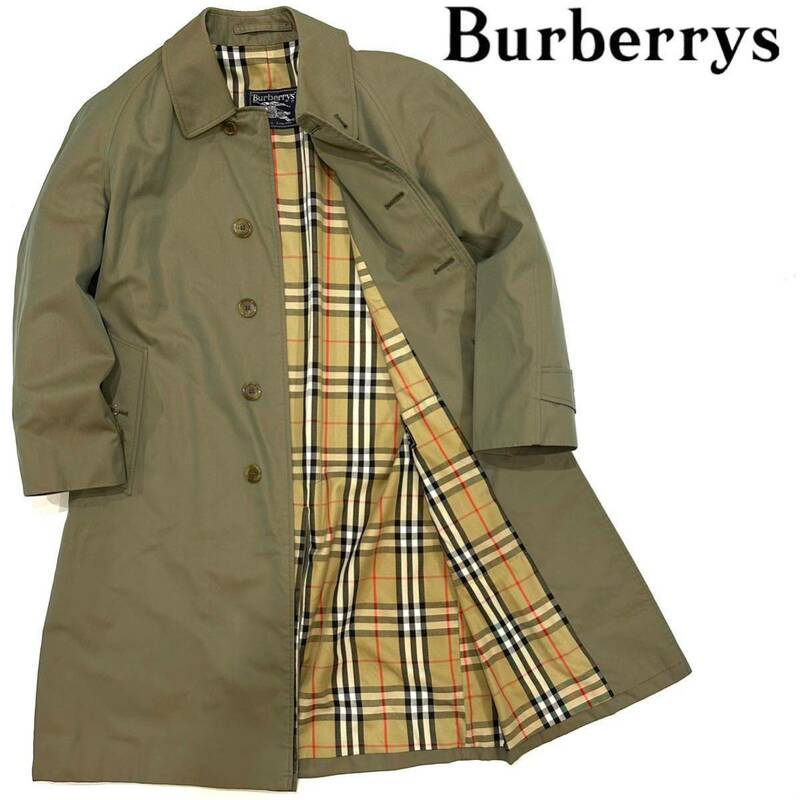 良品!!英国製!vintage Burberrys バーバリー コットン100% ステンカラー コート(46)カーキ イングランド メンズ バルマカーン コート