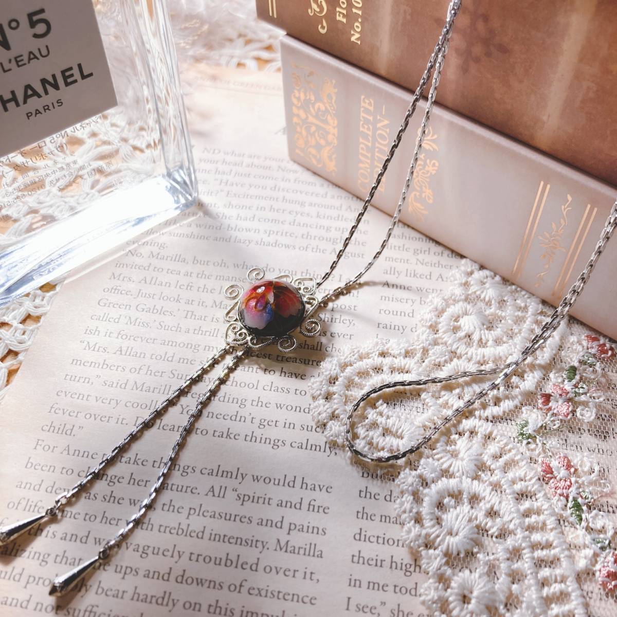 ネックレス　美品　七宝焼き　ループタイ　シルバー　赤　japan Vintage jewelry accessories 0200