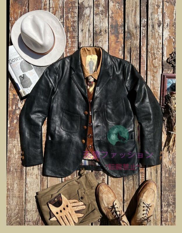 ●牛革 レザージャケット カーコート 本革 カウハイド 革ジャン レザースーツ メンズファッション 紳士 レトロ テーラード S～4XL