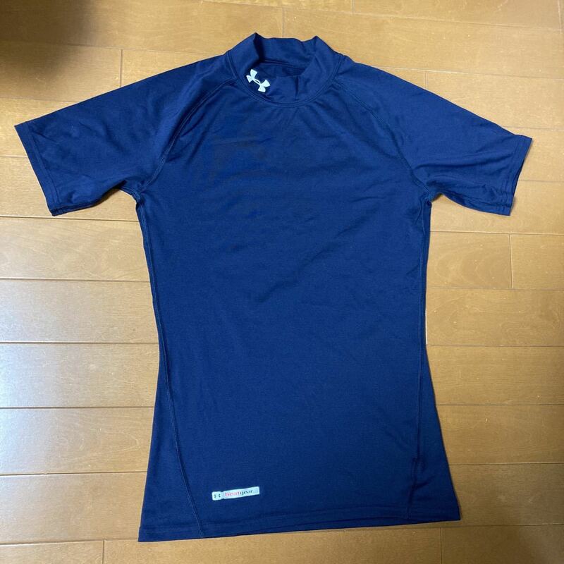 UNDER ARMOUR 半袖シャツ MD 紺色 ヒートギア コンプレッション s/s ショートスリーブ インナー M HG Tシャツ モック ハイネック MDN