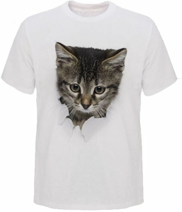 ★RONGUI☆トリックアート的な3D Ｔシャツ(T-shirt)《ネコ／正面のぞき》