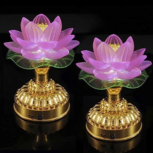 蓮の花 蓮華灯 蓮花 造花 光る蓮の花 仏花 新品 ロータス 7色変化 蓮華 2個セット 2WAY給電対応(USB・電池)LED