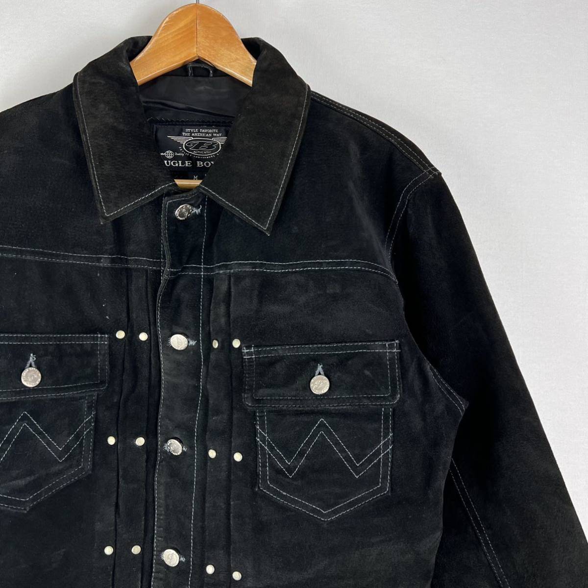 ビンテージ 90s【セカンドタイプ】黒ベース スウェード ジージャン ブラック 本革 レザージャケット M 古着 507XX 111MJ グランジ ロック