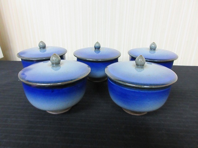 オーロラ 九谷焼 蓋つき湯呑茶碗 5客 茶道具