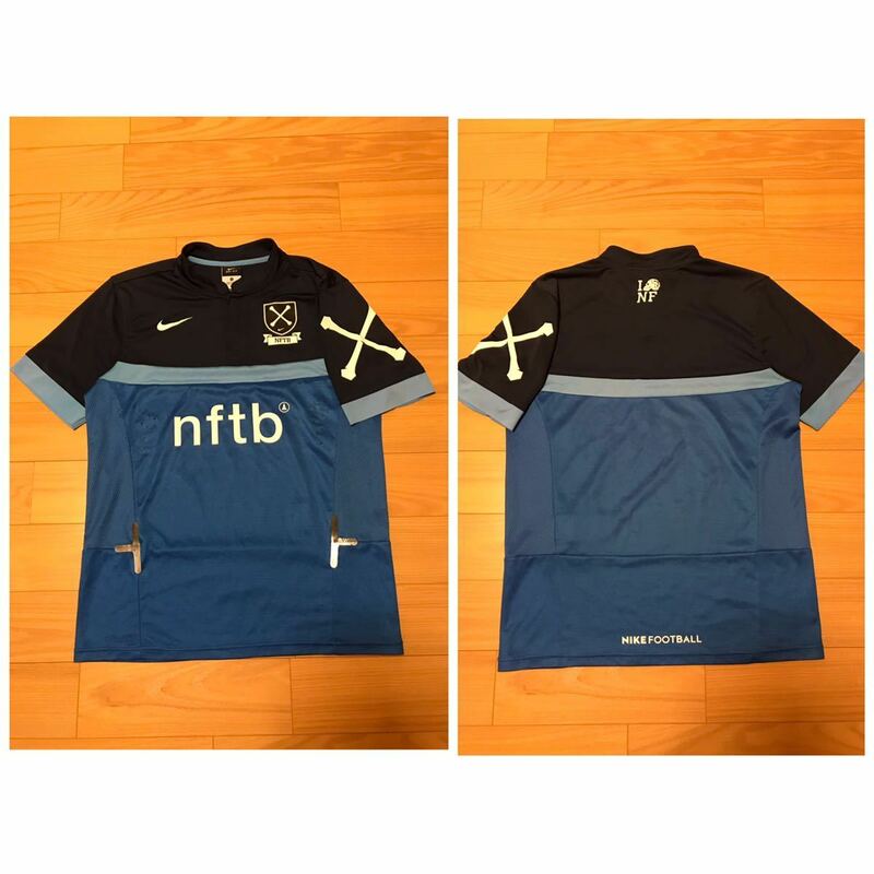 良品☆NIKE／ナイキ・NFTB メンズサイズM 半袖速乾ドライヘンリーネック切替Tシャツ・３面スカルボーンロゴ&希少ILoveNF髑髏ドクロマーク入