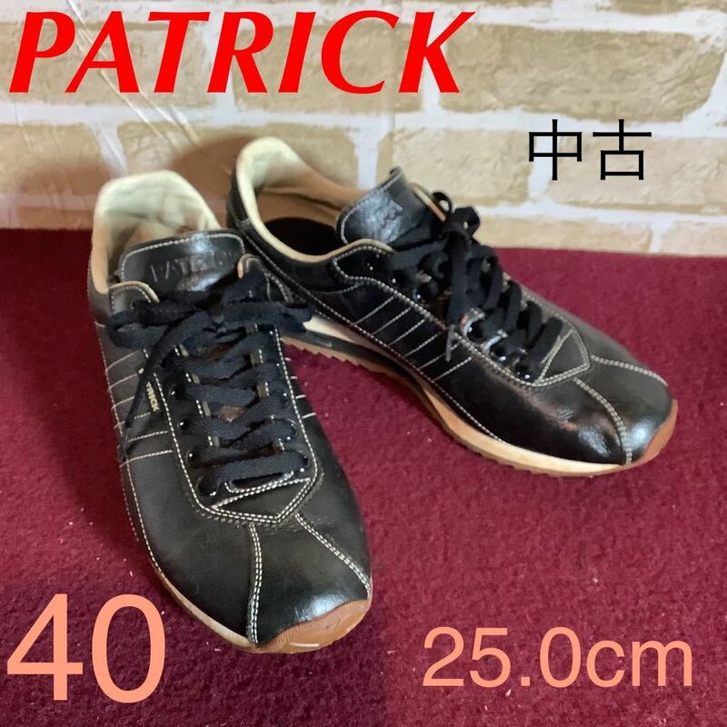 【売り切り!送料無料!】A-240 PATRICK!スニーカー!黒!40 25.0cm!ウォーキング!普段履き!パトリック!ブラック!スティッチあり!中古!