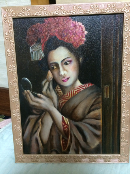 外国の方による舞妓”マリアさん”への油絵(額35×40)2016年記載