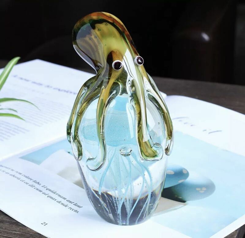 手作りタコ&クラゲ型ガラスオーナメント タコ 蛸 クラゲ 海月 ガラス オーナメント インテリア オブジェ 置物 小物 装飾 ユニーク 綺麗 829