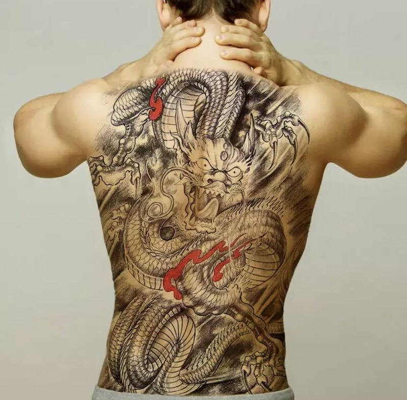 48 × 34cm タトゥーステッカー シール 刺青 入れ墨 タトゥー tattoo ボディーアート パーティー ファッション 辰 龍 竜 1622