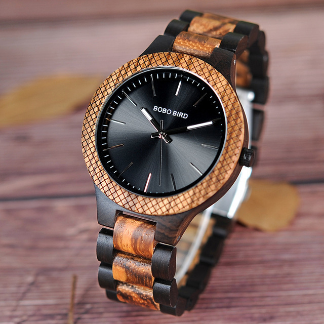 BOBO BIRD シンプル 木製腕時計 クォーツ 木の温もり 自然に優しい天然木 スタイリッシュ ブラック