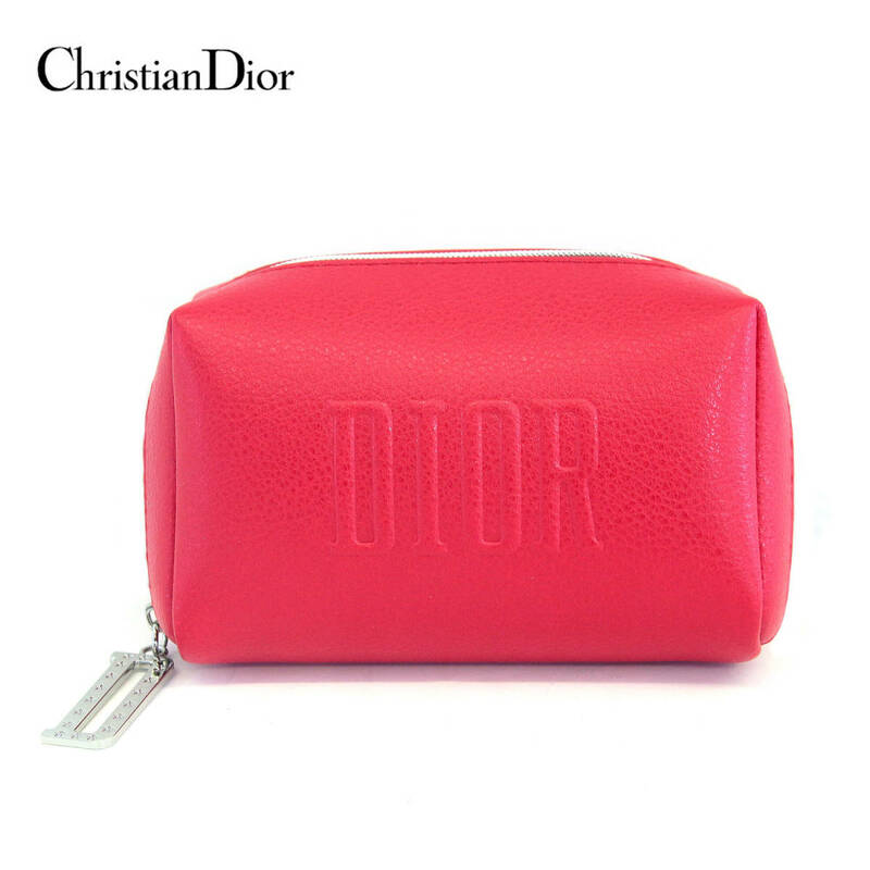 送料無料 美品【 Christian Dior 】クリスチャン・ディオール ポーチ 小物入れ 星 スター 赤 レッド ラウンドファスナー ノベルティ