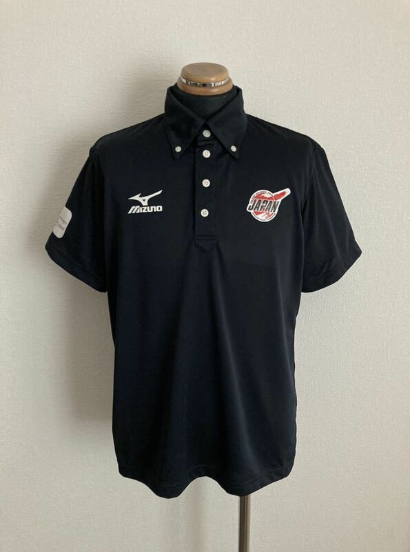 【Mizuno】ポロシャツ サイズO インラインホッケー 日本代表 IIHF ドイツ大会 JAPAN 日の丸 HOCKEY スポーツ素材 小難 非売品 送料無料