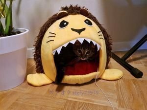 N322☆新品ペットハウス ライオン ペット用ベッド 猫用ベッド 犬用ベッド ねこ 猫 小型犬 いぬ 洞穴 洞窟 クッション 茶色 灰色 黄