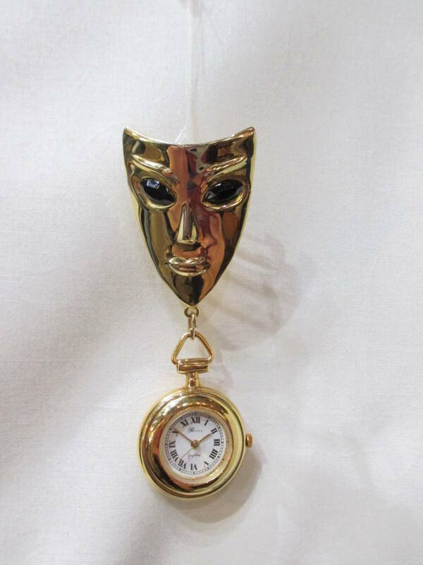 antique Vintege face mask clock アンティーク ベネチア仮面 フェイス モチーフ アクセサリー ブローチ 時計