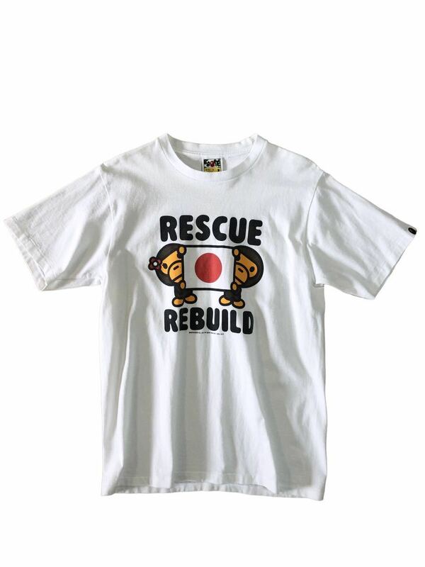 A BATHING APE アベイシングエイプ RESCUE REBUILD マイロ プリント 半袖 Tシャツ M ホワイト 送料210円