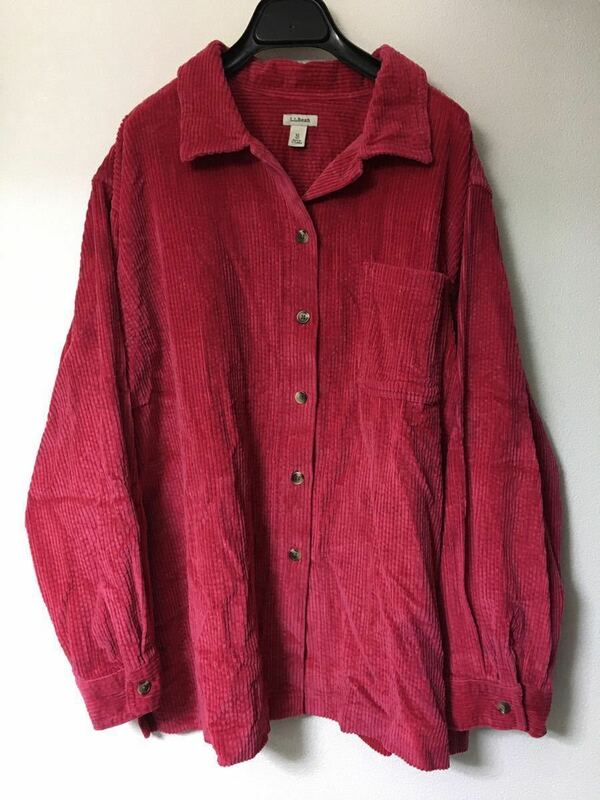 L.L.Bean 太畝 コーデュロイシャツ XL ボックス ウォッシュドレッド 褪せ赤 オープンカラー