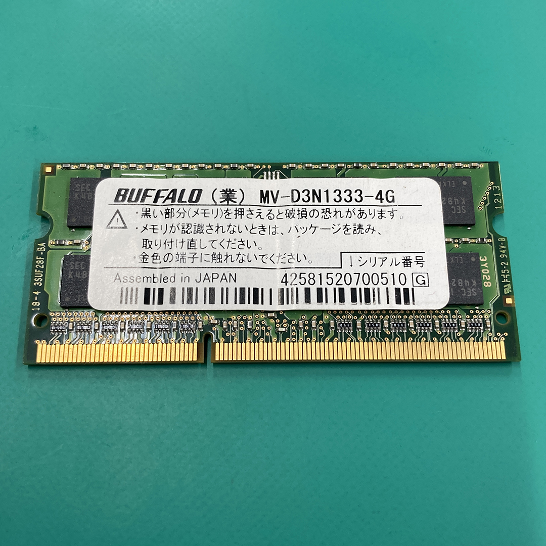 ★ バッファロー BUFFALO ノートPC用メモリ PC3-12800 4GB MV-D3N1333-4G ジャンク品 N00111