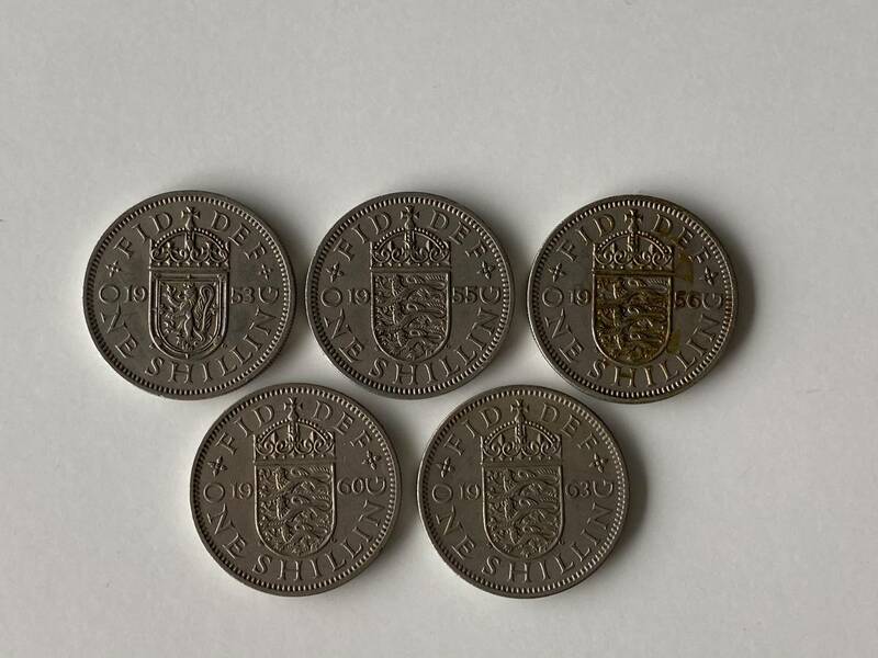 イギリス 1シリング×5枚★1953/1955/1956/1960/1963年★英国 エリザベス2世★硬貨 コイン 海外 外国