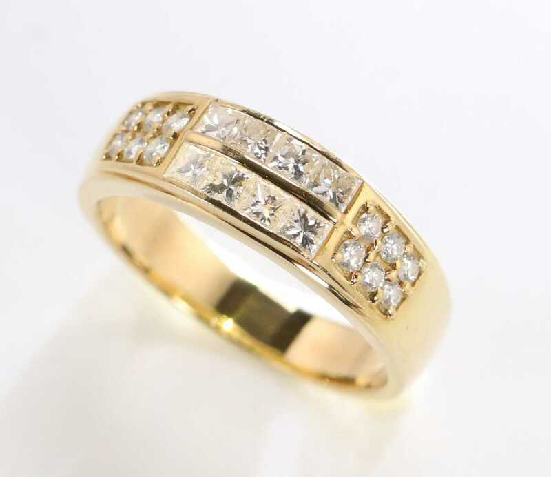 CBK15/ クイーンジュエリー ダイヤモンドリング 0.94ct 750 18金 K18 17号 Queen プリンセスカット デザインリング 指輪 高級ジュエリー