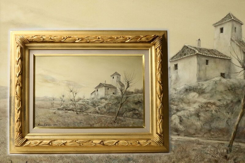 栗原喜依子「丘の上の家 スペイン 1971年」6P 風景画 油彩画 