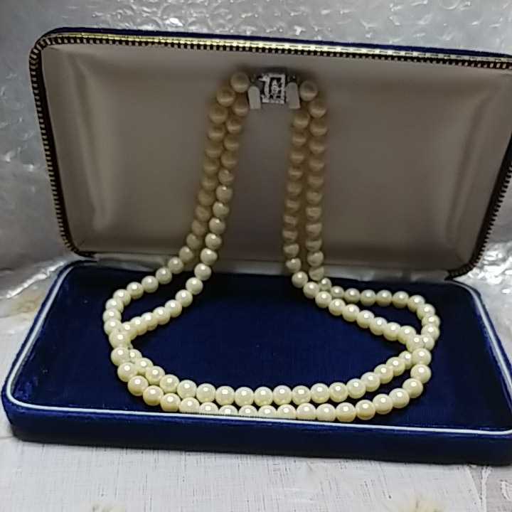 パールネックレス 2重　40cm　本真珠　未使用　昭和レトロ