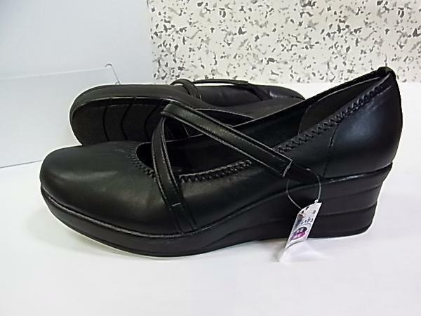 パンプス靴 レディース バレエタイプ 39048 クロス式 黒色 高さ6cm 24cm 4290円　　