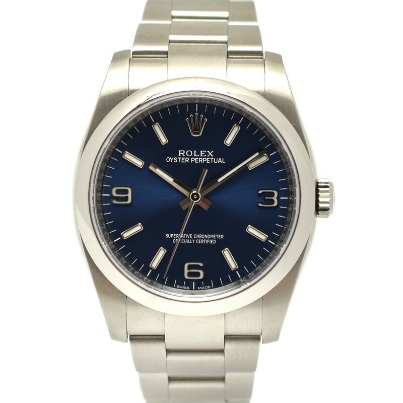 ロレックス メンズ腕時計 オイスターパーペチュアル 自動巻き SS シルバー×ブルー文字盤 116000 ランダム ROLEX