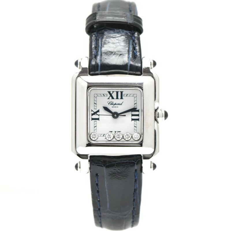 ショパール ハッピースポーツ 5Pダイヤ スクエアミニ レディース腕時計 SS×革ベルト ホワイト文字盤 27 8892-23 Chopard