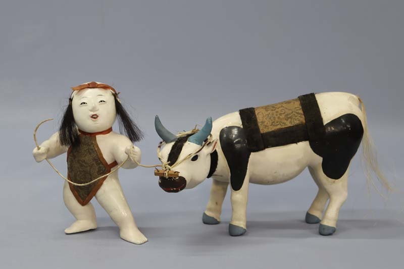 ■即決■ 江戸時代 御所人形 牧童と牛 高さ18cm