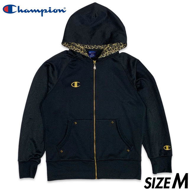 国内正規品■Champion (チャンピオン) 魔裟斗モデル クラック柄 スタッズ装飾 ロゴ刺繍トレーニング ジャージ パーカー 黒金 M [CS1307]