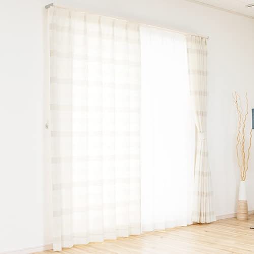 ★幅100cm丈211cm 両開き 2枚組★掃出し窓におすすめ★1.5倍ヒダ形状記憶加工★ボーダー柄のドレープカーテン★ウォッシャブル アイボリー